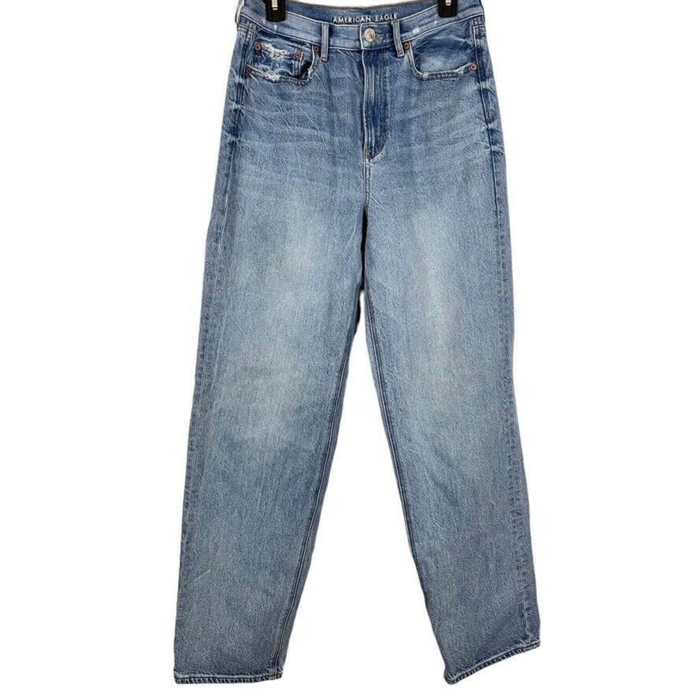 American Eagle Baggy Jean Womens Medium Wash High Rise Blue Jeans sz 10 Long